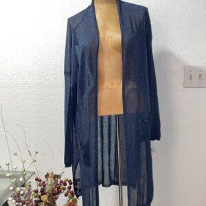 NWT Dark Blue Long Duster Cardigan Sweater BACI M / L  Made in Italy